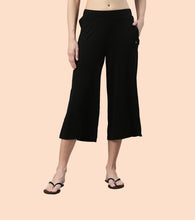 Load image into Gallery viewer, Enamor Mid Rise Crop length Slip on  Shop In Culotte For Women - Relaxed Fit, Super Soft - E064 (Jet Black)
