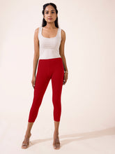 Load image into Gallery viewer, Go Colors Light Maroon Cotton Stretch Cropped Leggings
