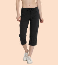 Load image into Gallery viewer, Enamor Mid Rise Capri length Drawstring Closure Lounge Capri for Women - Slim Fit, Soft and Breathable Stretch Cotton - E018 (Charcoalmelange)
