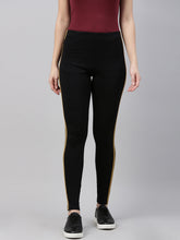 Load image into Gallery viewer, Go Colors Black Cotton Stretch Side Stripes Active Leggings
