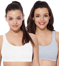 Load image into Gallery viewer, Enamor Low Impact Women's Cotton Everyday Sports Bra - All Day Comfort, Non Padded, Wirefree, High Coverage - SB06 (White/Grey)
