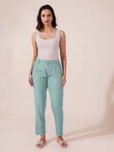 Load image into Gallery viewer, Go Colors Dusty Green Crepe Tapered Trouser
