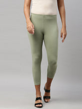 Load image into Gallery viewer, Go Colors Dusty Green Cotton Stretch Cropped Leggings
