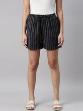 Load image into Gallery viewer, Go Colors Navy Stripes Linen Shorts
