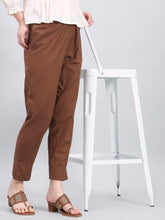 Load image into Gallery viewer, Go Colors Brown Cotton Pencil Pant
