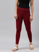 Load image into Gallery viewer, Go Colors Maroon Cotton Stretch Ankle Length Leggings
