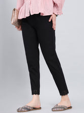 Load image into Gallery viewer, Go Colors Black 100% Cotton Lace Pencil Pant
