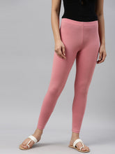 Load image into Gallery viewer, Go Colors Dusty Rose Cotton Stretch Ankle Length Leggings
