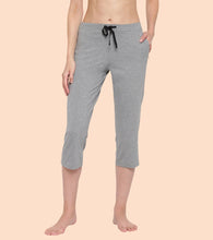 Load image into Gallery viewer, Enamor Mid Rise Capri length Drawstring Closure Lounge Capri for Women - Slim Fit, Soft and Breathable Stretch Cotton - E018 (Mediumgrey Melange)
