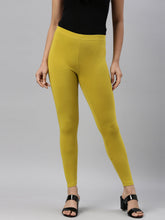 Load image into Gallery viewer, Go Colors Parrot Green Cotton Stretch Ankle Length Leggings
