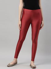 Load image into Gallery viewer, Go Colors Maroon Nylon Stretch Shimmer Leggings
