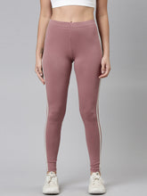 Load image into Gallery viewer, Go Colors Dusty Voilet Cotton Stretch Side Stripes Active Leggings
