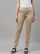 Load image into Gallery viewer, Go Colors Light Beige Woven Cotton Stretch Treggings
