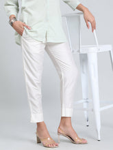 Load image into Gallery viewer, Go Colors White Poly Modal Metallic Pants
