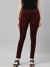 Load image into Gallery viewer, Go Colors Maroon Cotton Polyester Super Stretch Jeggings
