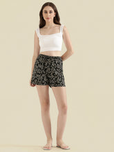 Load image into Gallery viewer, Go Colors Black Cotton Knit Printed Lounge Shorts
