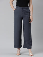 Load image into Gallery viewer, Go Colors Dark Jean Crepe Wide Trouser

