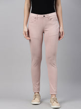 Load image into Gallery viewer, Go Colors Medium Pink Cotton Poly Stretch Stripes Printed Jeggings
