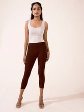 Load image into Gallery viewer, Go Colors Dark Brown Cotton Stretch Cropped Leggings
