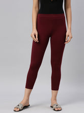 Load image into Gallery viewer, Go Colors Bright Maroon Cotton Stretch Cropped Leggings

