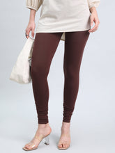 Load image into Gallery viewer, Go Colors Brown Cotton Stretch Ankle Length Leggings
