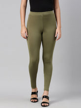Load image into Gallery viewer, Go Colors Medium Olive Cotton Stretch Ankle Length Leggings
