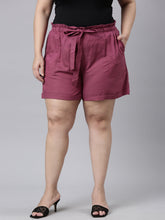 Load image into Gallery viewer, Go Colors Plum Linen Viscose Blend Shorts
