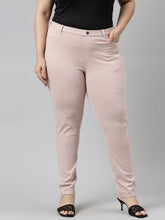 Load image into Gallery viewer, Go Colors Medium Pink Cotton Poly Stretch Stripes Printed Jeggings
