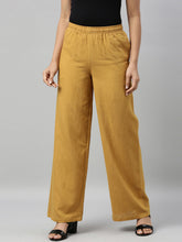 Load image into Gallery viewer, Go Colors Medium Mustard Viscose Blend Linen Palazzos
