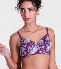 Load image into Gallery viewer, Enamor Innovations  Ecolite, smoother Perfect Lift Women's T-Shirt Bra - Padded, Wirefree, High Coverage  - F165 (Damask Plum Print)
