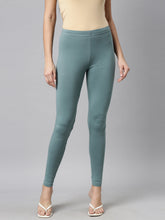 Load image into Gallery viewer, Go Colors Ocean Green Cotton Stretch Ankle Length Leggings
