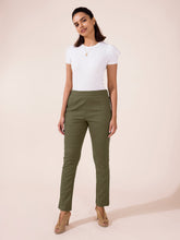 Load image into Gallery viewer, Go Colors Olive Green Linen Pencil Pant
