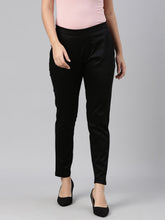 Load image into Gallery viewer, Go Colors Black Woven Cotton Stretch Treggings
