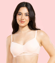 Load image into Gallery viewer, Enamor Innovations CloudSoft, Invisi Neckline Women's Cotton Everyday T-Shirt Lift Bra - Padded, Wired, High Coverage - A132 (Cherry Blossom Print)
