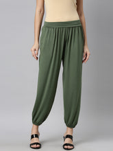 Load image into Gallery viewer, Go Colors Dark Olive Viscose Stretch Harems
