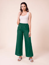 Load image into Gallery viewer, Go Colors Bottle Green Viscose Blend Linen Palazzos
