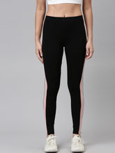 Load image into Gallery viewer, Go Colors Black Cotton Stretch Side Stripes Active Leggings
