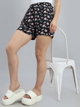 Load image into Gallery viewer, Go Colors Black Woven Viscose Printed Lounge Shorts
