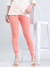 Load image into Gallery viewer, Go Colors Peach Cotton Stretch Ankle Length Leggings
