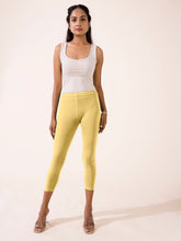 Load image into Gallery viewer, Go Colors Bright Yellow Cotton Stretch Cropped Leggings
