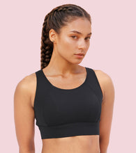 Load image into Gallery viewer, Enamor Crew Neck Sleeveless Crop length Sports Bra For Women - Hook &amp; Eye Closure, Hugged Fit - A205 (Jet Black)
