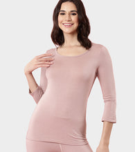 Load image into Gallery viewer, Enamor TH05 Women's Thermal Sleeve Top with Soft Heat Generating Fabric, Wide Round Neckline with Engineered HeatSkins™ Warm Technology. ( Pale Pink)

