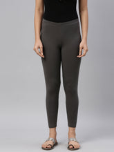 Load image into Gallery viewer, Go Colors Silver Grey Cotton Stretch Ankle Length Leggings

