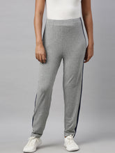 Load image into Gallery viewer, Go Colors Grey Melanges Cotton Stretch Side Stripes Track Pant
