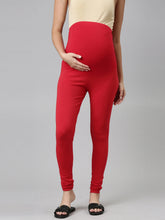 Load image into Gallery viewer, Go Colors Dark Red Cotton Stretch Maternity Churidar
