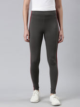 Load image into Gallery viewer, Go Colors Silver Grey Cotton Stretch Side Stripes Active Leggings
