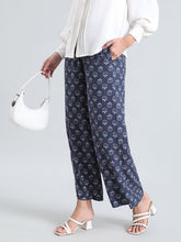Load image into Gallery viewer, Go Colors Navy Woven Viscose Printed Palazzo
