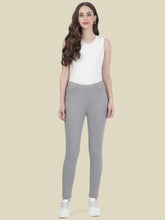 Load image into Gallery viewer, Go Colors Ebony Grey Cotton Polyester Super Stretch Jeggings
