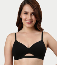 Load image into Gallery viewer, Enamor Innovations CloudSoft, Invisi Neckline Women's Cotton Everyday T-Shirt Bra - Padded, Wirefree, Medium Coverage - A032 (Black)
