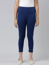 Load image into Gallery viewer, Go Colors Light Ink Blue Cotton Stretch  Cropped Leggings
